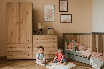 Meble Dziecięce Zestaw Mebli dla Dzieci Szafa Komoda Łóżeczko Grafit PAULIN