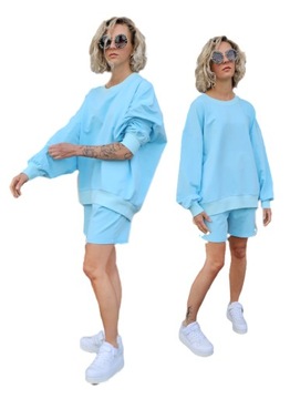 S162 BŁĘKITNY LETNI OBSZERY OVERSIZE SZORTY M/L