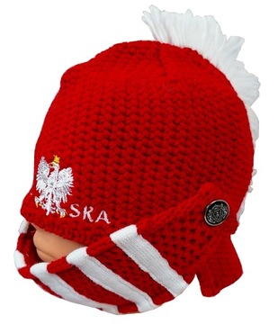 Czapka zimowa zimówka Polska z pomponem irokezem hełm + przyłbica wzór P11