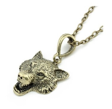 Retro Punk Style Alloy głowa wilka długi naszyjnik