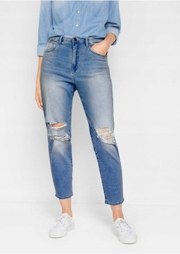 Bonprix SPODNIE MOM JEANS Z DZIURAMI 42