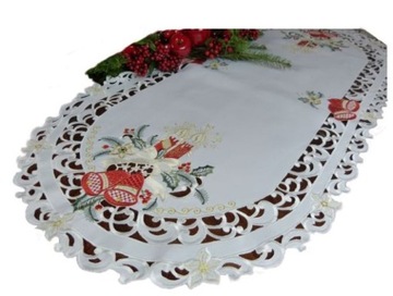Świąteczny bieżnik haftowany DZWONECZKI|60x120 owalny PREZENT