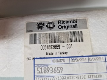 FIAT DOBLO OPEL COMBO SKLO (OKNO) BOČNÍ PRAVÁ DVEŘE ORIG. NOVÁ OE 0051893659