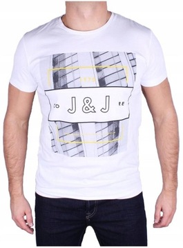 Jack Jones - Męski T-shirt Biała Koszulka Grafika Construction _ L