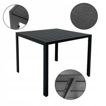 ALUMINIOWY STÓŁ OGRODOWY ALLEN 90x90 NA TARAS Z BLATEM POLYWOOD MIX