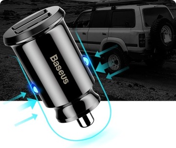 БЫСТРОЕ АВТОМОБИЛЬНОЕ ЗАРЯДНОЕ УСТРОЙСТВО BASEUS MINI МОЩНОЕ БЫСТРОЕ АВТОМОБИЛЬНОЕ ЗАРЯДНОЕ УСТРОЙСТВО 2x USB 3.1A, светодиод