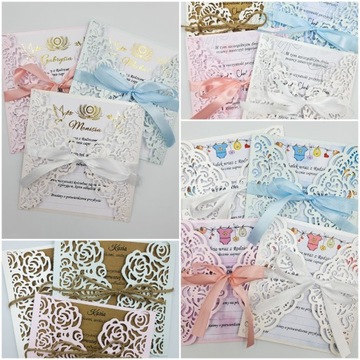 ZAPROSZENIA CHRZEST CHRZCINY AŻUROWE ORIGAMI BIEL