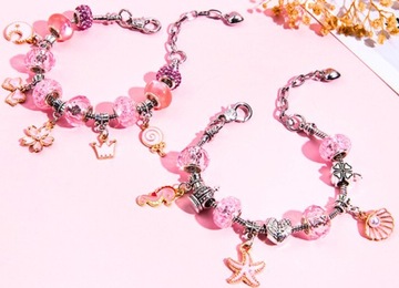 НАБОР ДЛЯ ИЗГОТОВЛЕНИЯ ОЖЕРЕЛЬЯ-БРАСЛЕТА РОЗОВЫЕ ПОДВЕСКИ СДЕЛАЙ САМ СДЕЛАЙ САМ