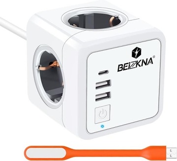 LISTWA ZASILAJĄCA 4 GNIAZDA 3 USB 7W1 BEIZKNA ŁADOWARKA WTYCZKA USB C