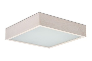 Plafon drewniany kwadratowy w kolorze sonoma/ecru z szybą duży lampa
