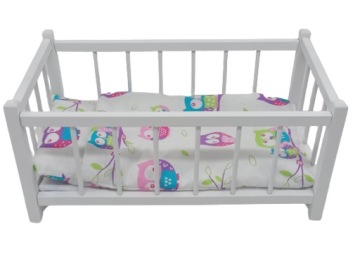 ŁÓŻECZKO DLA LALKI LALEK DREWNIANE BIAŁE + POŚCIEL I MATERAC