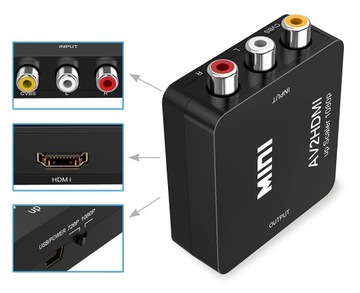 АДАПТЕР AV RCA В HDMI CINCH КОНВЕРТЕР CVBS 1080P RCA - HDMI