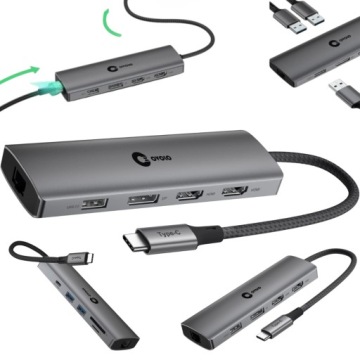 Dvojitý Usb-c monitor pro Ultrabook 2xHDMI 4K Sd Pd 100W RJ45 adaptér 8v1