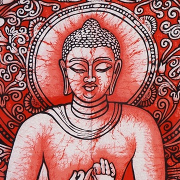 Batik indyjski ręcznie malowany, ozdoba, Budda XXl 80 x110 cm
