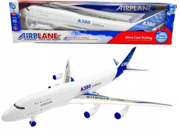DUŻY SAMOLOT PASAŻERSKI AIRBUS A380 ZE ŚWIATŁEM I DŹWIĘKIEM