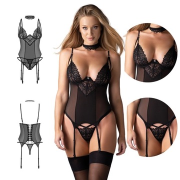Gorset modelujący czarny + stringi Obsessive Donarella Plus Size XL/XXL