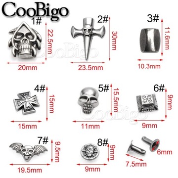 20 комплектов металлических черепов с заклепками и шипами в стиле панк-рок DIY кожаный браслет для рукоделия