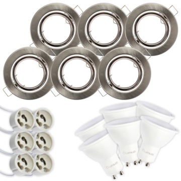 6x Oprawa Halogenowa Podtynkowa Lampa Sufitowa Ruchoma Satyna + LED GU10 3W