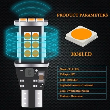 2шт W16W T15 светодиодные лампы Canbus без ошибок 24 чипа 3030SMD резервное копирование светодиодов
