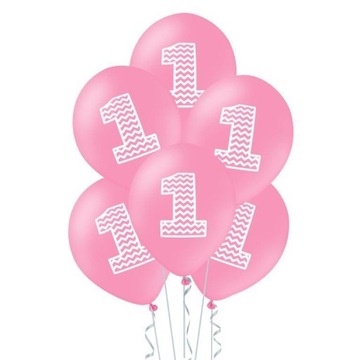 Balony 1 urodziny różowe w szlaczki 30cm 6szt