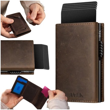 PORTFEL ETUI NA KARTY MĘSKI WALLET BRĄZOWY ZE SKÓRY SKÓRZANY OCHRONA RFID