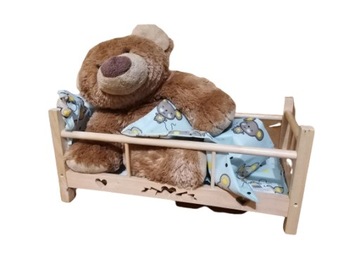 БОЛЬШАЯ ДЕРЕВЯННАЯ КРОВАТЬ ДЛЯ КУКОЛ + ПОСТЕЛЬНОЕ ПРИНАДЛЕЖЕНИЕ HEARTFOLK