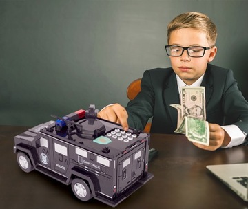 КОПИЛКА СЕЙФ АВТОМОБИЛЬ ПОЛИЦЕЙСКИЕ БАНКНОТЫ МОНЕТЫ С КОДОМ ПОЛИЦЕЙСКАЯ АВТОМОБИЛЬ ДЛЯ ДЕТЕЙ