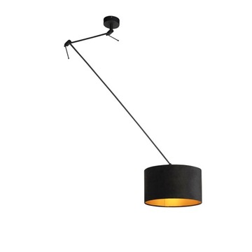 Lampa wisząca regulowana czarna klosz welurowy czarno-złoty 35cm - Blitz I