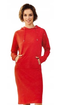 Cleve sukienka na co dzień dresowa z kapturem przed kolano czerwona XL