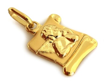 Złoty komplet 585 papirus anioł medalik z łańcuszkiem chrzest komunia św