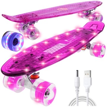 Fiszka Skateboard Pro Děti Svítící Kola Led Deck Svítící 56 cm Dárek
