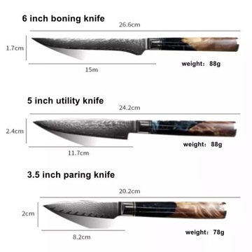 Набор кухонных ножей Damascus - 8 шт/синий