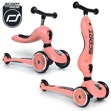 Scoot And Ride Peach СКУТЕР и НАБОР для езды 2 в 1 + ШЛЕМ со светодиодом S - M 2-5L