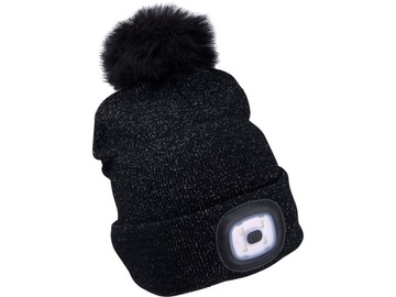 Zimowa czapka z pomponem + LED do morsowania