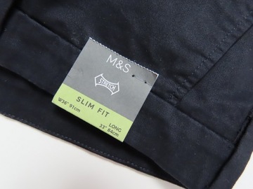 M&S__SLIM FIT GRANATOWE SPODNIE PAS 91__36/33