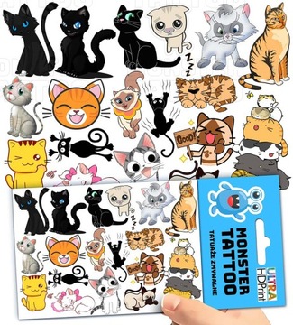 TATUAŻE ZMYWALNE TYMCZASOWE DLA DZIECI DZIECIĘCE KOTY WZORY ORYGINALNE