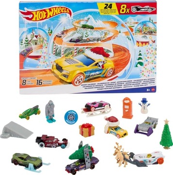 HOT WHEELS KALENDARZ ADWENTOWY 2024 8 AUTEK + AKCESORIA ZIMOWE MATA AUTA