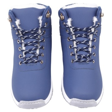 BUTY SPORTOWE DAMSKIE ZIMOWE MOCNO OCIEPLANE ŚNIEGOWCE TRAPERY GRANATOWE