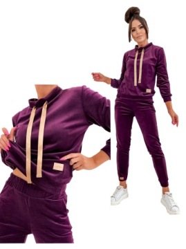 DRES WELUROWY KOMPLET DAMSKI ELISE BORDO ROZMIAR M