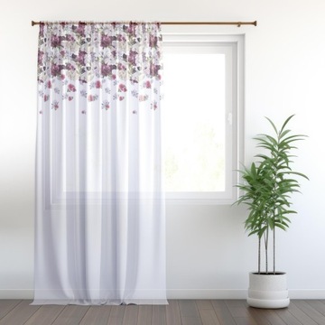 FIRANA GOTOWA WOAL 140X250 BARWIONA WZÓR NA ŻABKI TAŚMIE FIRANY KWIATY 080