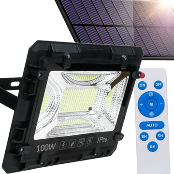 Mocny Naświetlacz Halogen Solarny LED 100w Lampa Zewnętrzna +Pilot Panel