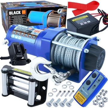 ZESTAW 1,1T WYCIĄGARKA 2500 12V ELEKTRYCZNA + PILOT WCIĄGARKA LINOWA BLACK