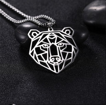 NASZYJNIK, srebrny MIŚ, NIEDŻWIEDŻ, BEAR, stal, m