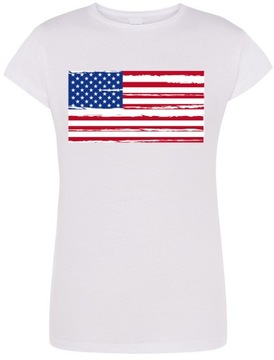 USA Flaga T-shirt Damski Modny Nadruk Rozm.L