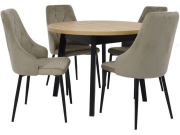 Okrągły stół 100cm Rozkładany do 130 BLAT ARTISAN i 4 TAPICEROWANE krzesła