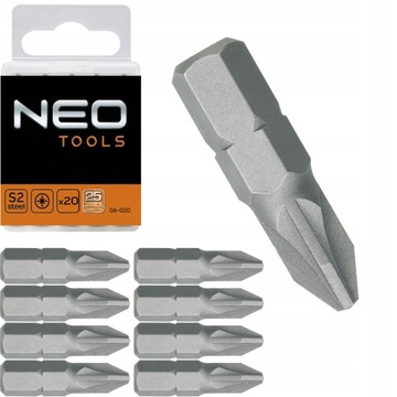 NEO 06-020 НАСАДКИ ДЛЯ ОТВЕРТКИ PZ2 X 25 ММ, 20 ШТ.