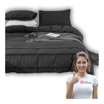Komplet Pościeli z Pomponami 200x220 Premium 2x Poszewki Zestaw Elegancka