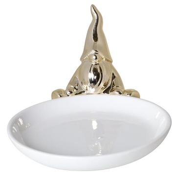 TALERZ CERAMICZNY BIAŁY ZE ZŁOTYM KRASNALEM