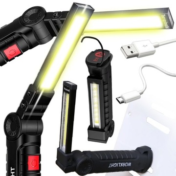 MOCNA LAMPA LATARKA WARSZTATOWA LED HAK MAGNES AKUMULATOROWA USB 2x COB