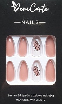 Paznokcie Sztuczne Tipsy Almond PINK NUDE Gałązki Samoprzylepne 24szt